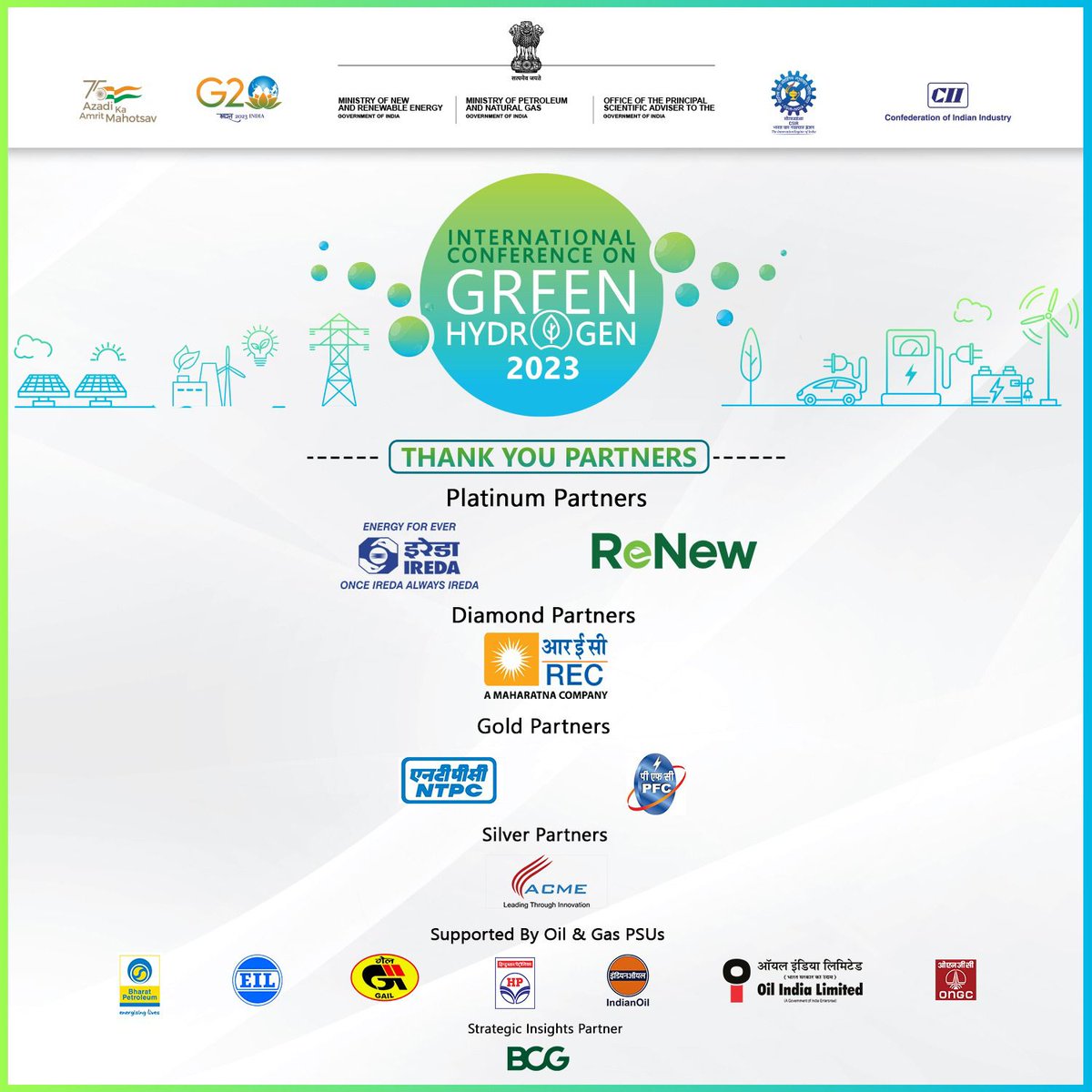 The first International Conference on Green Hydrogen 2023 was a huge success, and for that, we would like to thank all our sponsors and event partners for their support.
#ICGH2023 #CleanEnergyRevolution #GreenHydrogenMission #CleanEnergy #HydrogenEcosystems #HydrogenProduction