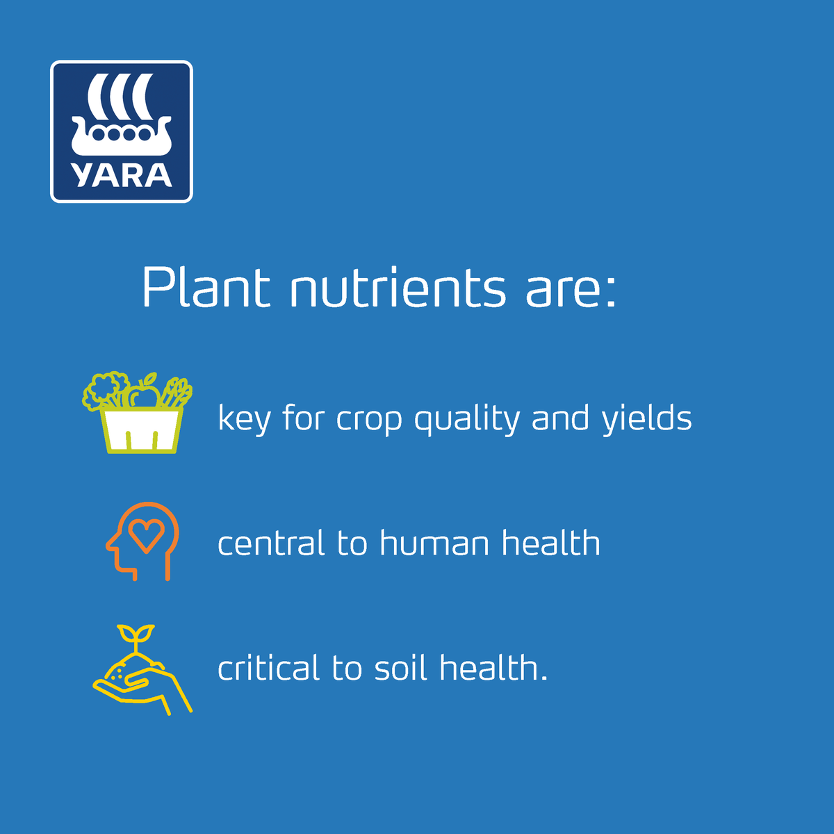Around half the food consumed today can be attributed to the use of #fertilizers. 🌍

Yara works with #farmers and the whole agri-food value chain to optimize #nutrientmanagement. 👩‍🌾 Nutrients are essential; that's why we need to make sure #EveryNutrientCounts!