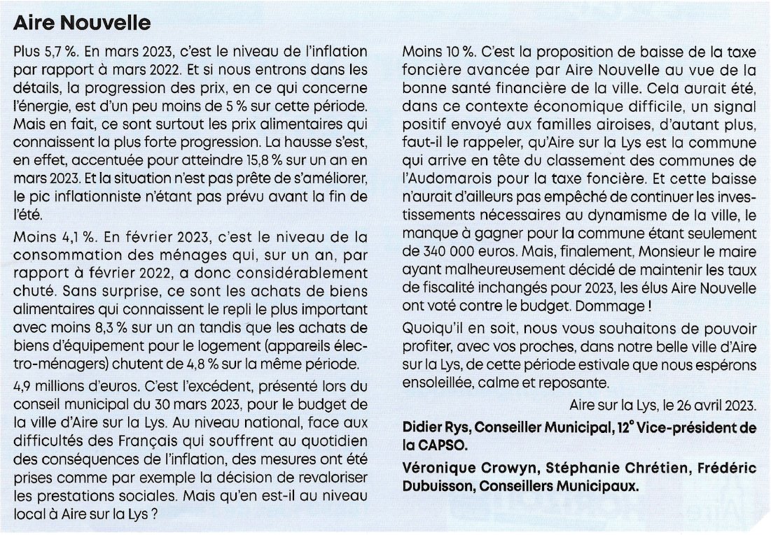 AireNouvelle1's tweet photo. HISTOIRE DE CHIFFRES...
#AireNouvelle vous propose sa "Tribune Libre", publiée dans le magazine municipal "Contact +" de juin 2023. https://t.co/axFOFtzy4s