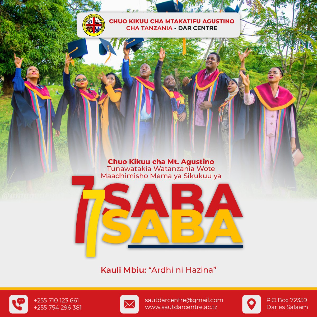 sautdarcentre's tweet photo. #Happy77Day♌

SAUT Dar Es Salaam Centre tunawatakia Watanzania Wote Maadhimisho Mema ya Sikukuu ya 7️⃣7️⃣🙏🏼

#SautDarCentre | #SchoolOfGraduateStudies | #BuildingtheCityofGod✝️ https://t.co/OcKbOe6mSQ
