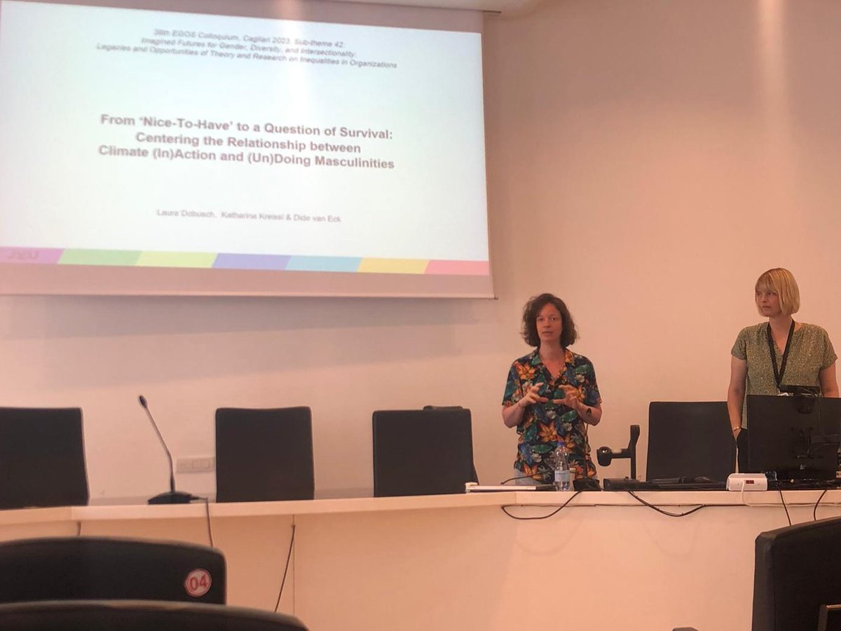 Presenting our work today together with Katharina Kreissl and @EckDide on the relationship between cliamte in/action and un/doing masculinties in organizations #EGOS23 Glad to be part of this essential conversation.