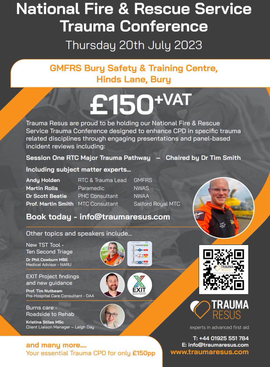Don't miss your opportunity to become an expert at our National Fire &amp; Rescue Trauma Conference! 🔥

This CPD event is one you don't want to miss - book your spot today to gain insight with only 10 tickets left! 🚨

Secure your place now: ow.ly/kAOS50P60BY

#NotJustFires