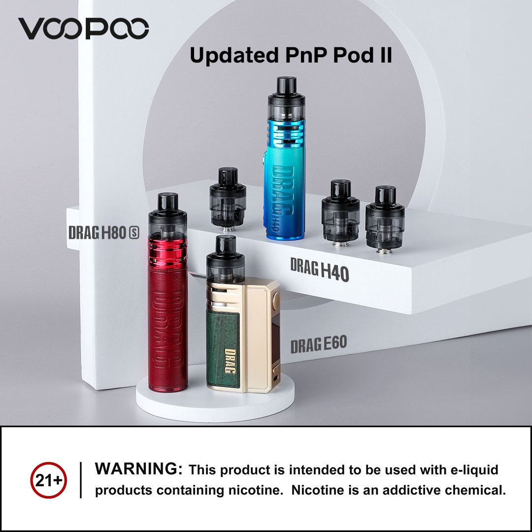 🤩The Updated PnP Pod II is compatible with Drag H40, Drag H80s, and Drag E60. Multiple choices to get multiple fun. 💨 

#voopoo #vape #newvapes #dragh40 #voopoodragh40 #vaping #vapelife #ProductLaunch #WelcomeToTheFuture