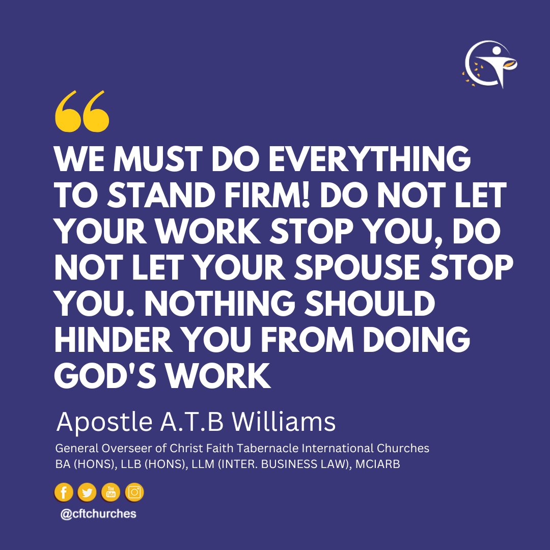 cftchurches's tweet photo. In order to stand firm in Jesus Christ, we must make the choice to put him first in our lives - above our spouse, our family and our friends.
#cftchurches8 #ApostleATBWilliams #christfaithtabernacle #standfirminthefaith #2023quotes https://t.co/SkM8mj023N