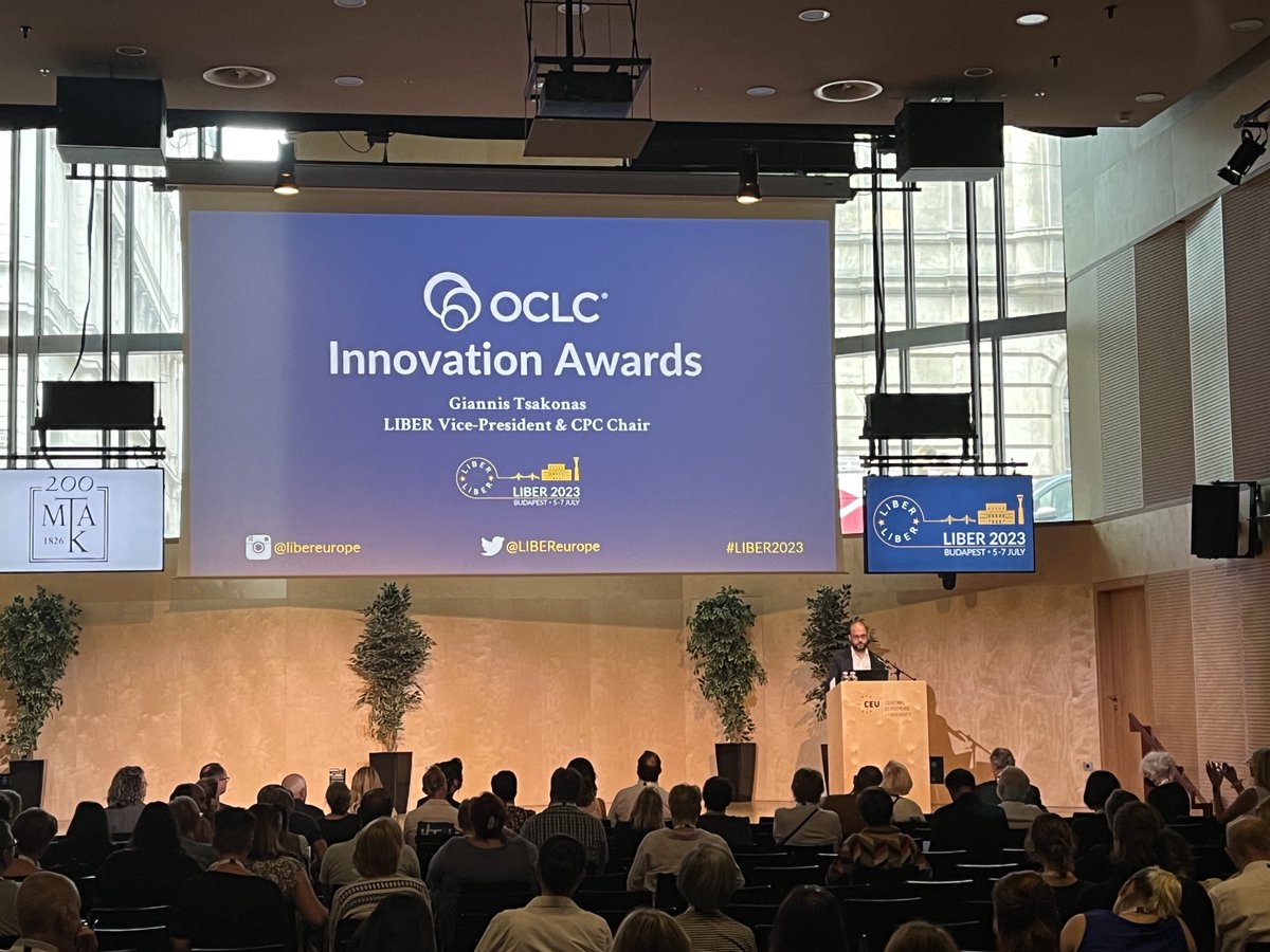 Closing arguments from #liber2023 with the OCLC Innovation Awards chaired by ⁦@gtsakonas⁩. Thanks to Dora Kalydy and her team for a succesfull conference with a focus on #openscience