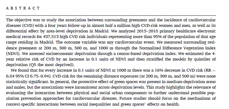 Who benefits from green spaces? Is there an association between surrounding greenness and incidence of CVD in Madrid? 👇
authors.elsevier.com/sd/article/S14…