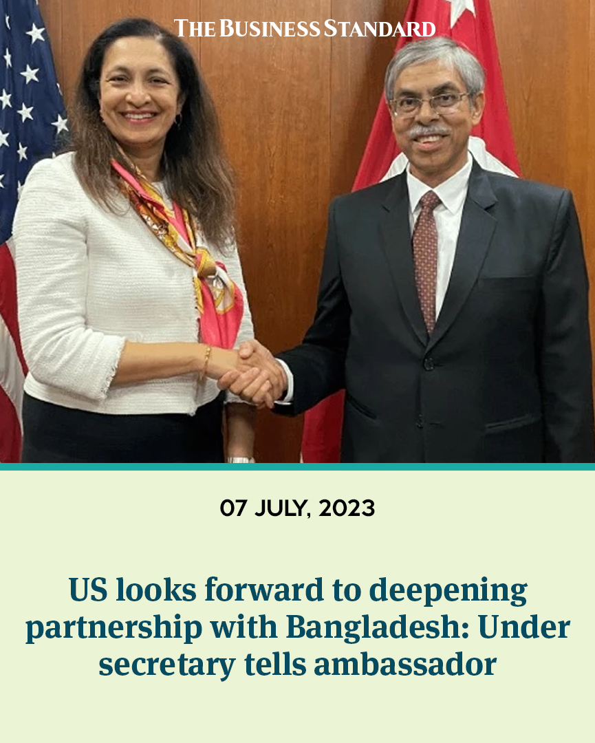 tbsnewsbd's tweet photo. The US Under Secretary for Civilian Security, Democracy, and Human Rights, Uzra Zeya has said the US looks forward to deepening its partnership with Bangladesh.
#usundersecretary #uzrazeya #usbangladesh #TBSNews https://t.co/icAitLUtJg