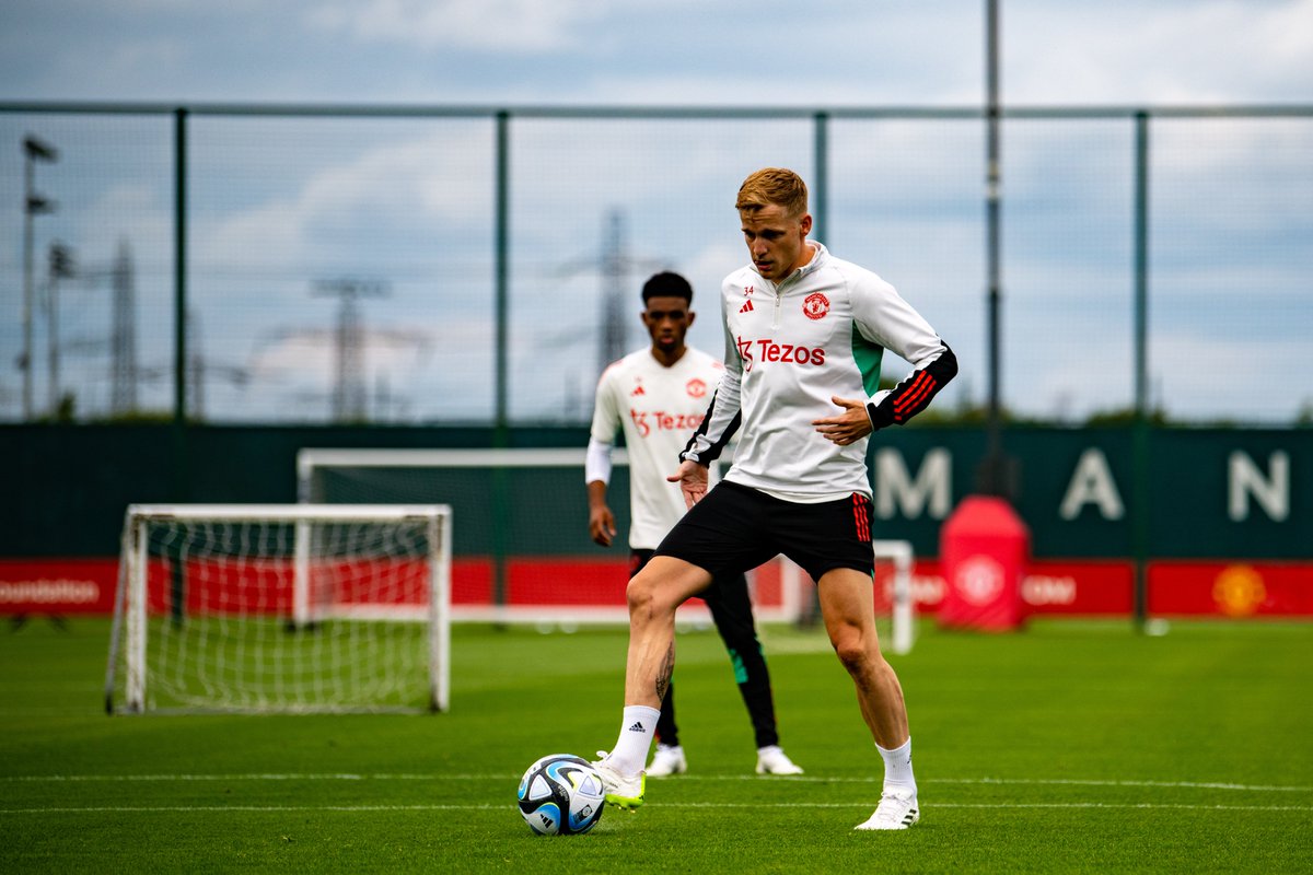Donny van de Beek takes part in a United training session at Carrington.