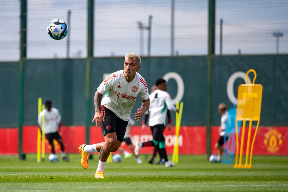 Lisandro Martinez takes part in a United training session at Carrington.