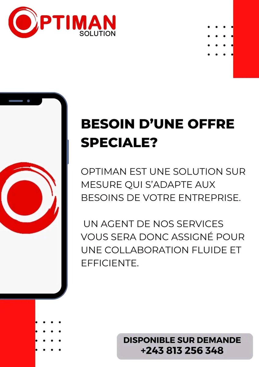 OPTIMAN12's tweet photo. BESOIN D'UNE OFFRE SPECIALE?

AVEZ-VOUS UN BESOIN PARTICULIER?

CONTACTEZ-NOUS : + 243813256348

 #optiman #erp #serviceaprèsvente  #offre  #app #applicationmobile https://t.co/IhETxdcKL9