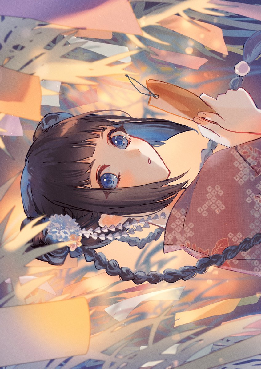 1girl tanabata blue eyes japanese clothes solo kimono braid  illustration images