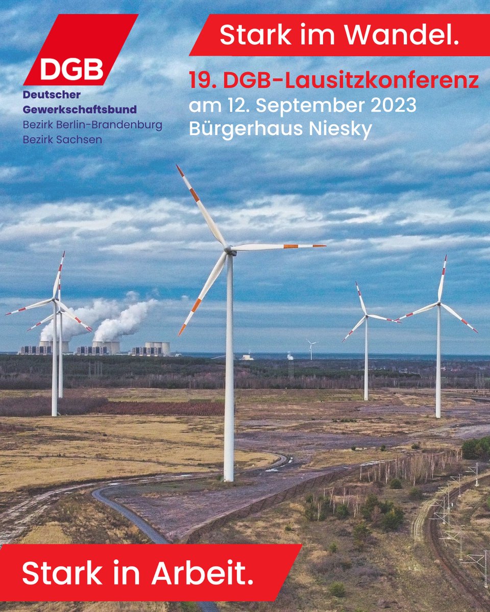 Vor den Sommerferien noch schnell wichtige Termine für den Herbst planen! Seid bei der 19. #DGB-#Lausitzkonferenz am 12. September in #Niesky dabei! Infos, Programm und Anmeldemöglichkeit findet ihr hier: sachsen.dgb.de/-/UqM