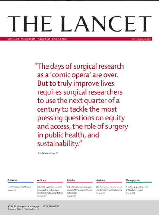 Jessamy Bagenal BSc, MBBS, MRCS, MPH, FRSPH 🖌🗣🌕 (@jessamybagenal) on Twitter photo Front cover <a href="/TheLancet/">The Lancet</a> (yey!!) our Comment on the past, present + future of surgical research.
We've come a long way since the days of a comic opera but we can go much further. <a href="/dnepo/">Dmitri Nepogodiev</a> <a href="/ramosdelamedina/">A. Ramos-De la Medina, MD, FACS</a> <a href="/naomiclarelee/">Naomi Lee</a> <a href="/BruceBiccard/">Bruce Biccard</a> <a href="/WangariSiika/">Wangari Siika</a> + co
thelancet.com/journals/lance… Front cover <a href="/TheLancet/">The Lancet</a> (yey!!) our Comment on the past, present + future of surgical research.
We've come a long way since the days of a comic opera but we can go much further. <a href="/dnepo/">Dmitri Nepogodiev</a> <a href="/ramosdelamedina/">A. Ramos-De la Medina, MD, FACS</a> <a href="/naomiclarelee/">Naomi Lee</a> <a href="/BruceBiccard/">Bruce Biccard</a> <a href="/WangariSiika/">Wangari Siika</a> + co
thelancet.com/journals/lance…