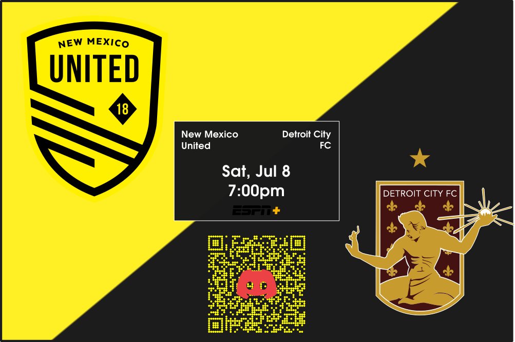 Saturday night New Mexico United takes on Detroit City FC. Not attending  the match in person? Cheer along with the rest of us on Discord.  discord.gg/BApusrZn
NewMexico.soccer
#NewMexicoUnited #USLChampionship