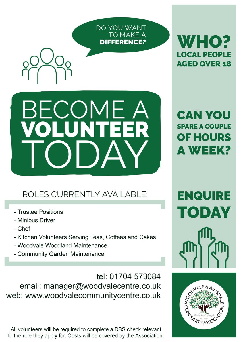 Woodvalecentre's tweet photo. We are looking for volunteers on a Monday &amp; Tuesday from 2:30pm - 3:30pm to serve teas &amp; coffees to our  members after classes &amp; clear away again afterwards.
If you're available, interested in supporting your local community &amp; becoming a part of our volunteer team, get in touch! https://t.co/pdKGqVlYNc