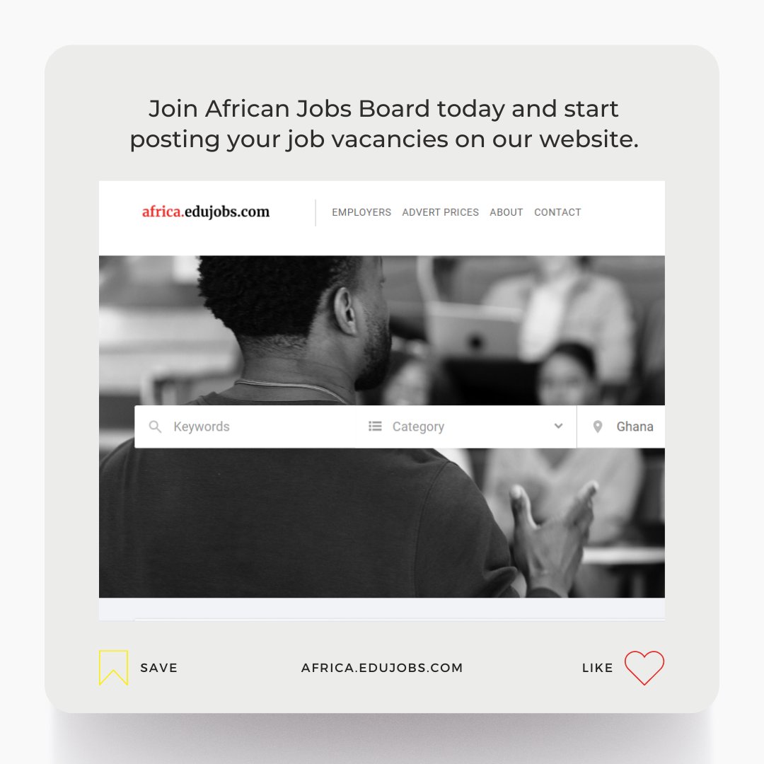 afjobsboard's tweet photo. Join African Jobs Board today and start posting your job vacancies on our website. https://t.co/p5Nr4Ch1zm
#AfricanJobs #JobsInAfrica #CareerOpportunities
#JobVacancies #EmploymentInAfrica #JobSearch
#AfricaJobBoard #HiringNow #JobPortal #WorkInAfrica #AAU https://t.co/1D21QBJSUq