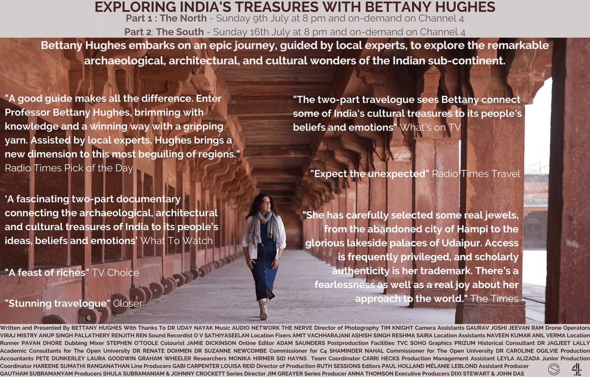 SandstoneGlobal's tweet photo. Delighted to announce a new 2-part series called #ExploringIndia's Treasures with @BettanyHughes. Our journey starts in The North this Sunday 9th July at 8pm on @Channel4 

#history #archaeology #culture #Udaipur #FatehpurSikri #Varanasi #tajmahal https://t.co/fZZP8XiM0s