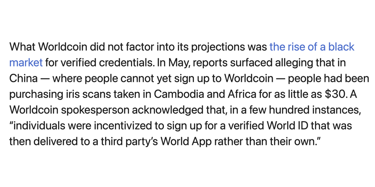 Worldcoin is still stupid and bad, in four points.

1. The team, incredibly, was not prepared for people to sell credentials. It doesn't solve one problem it was supposed to solve.