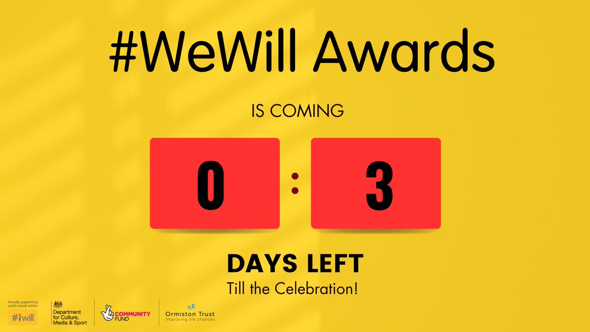 WeWillOrmiston's tweet photo. There's just three more days to go...Are you ready to join us in celebrating the wonderful achievements of our amazing young people?
#WeWillAwards #WeWill #WeWillCelebrate #youthsocialaction #TNL #iwillWeek #iwillFund #socialaction #OneOAT https://t.co/mutKpR2FX8