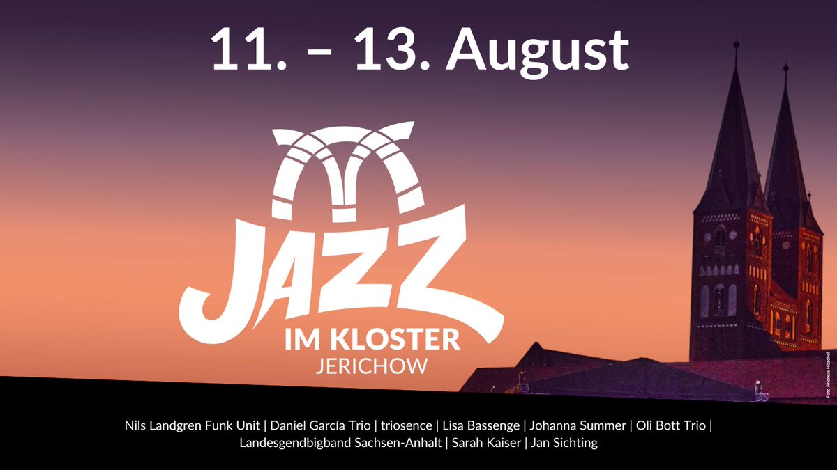 KlosterJerichow's tweet photo. Jazz im Kloster Jerichow🎷
#NilsLandgren, #triosence, #DanielGarcía, #LisaBassenge und viele weitere Stars kommen vom 11. bis 13. August nach #Jerichow. Alle Infos zum #Jazzfestival im Kloster Jerichow unter https://t.co/fsUJQSBnpU
#klosterjerichow #musiklandsachsenanhalt #live https://t.co/vPbrbmdsat
