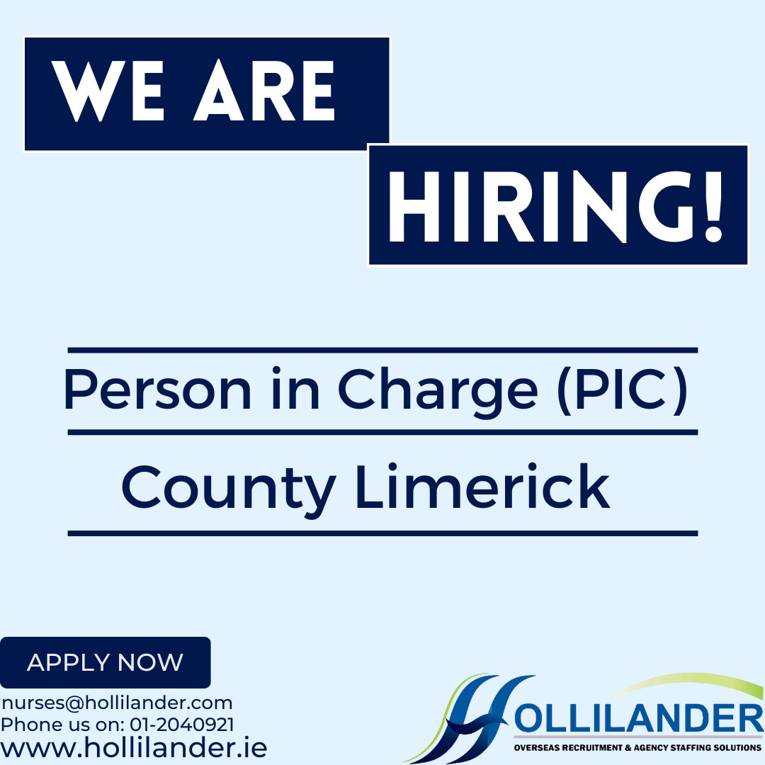 Actively recruiting an experienced PIN holder for the role of a Person in Charge (PIC). This role and organisation is located in County Limerick.

If this is something you would be interested in please contact nurses@hollilander.com

#hollilanderrecruitment #jobsinlimerick #pic