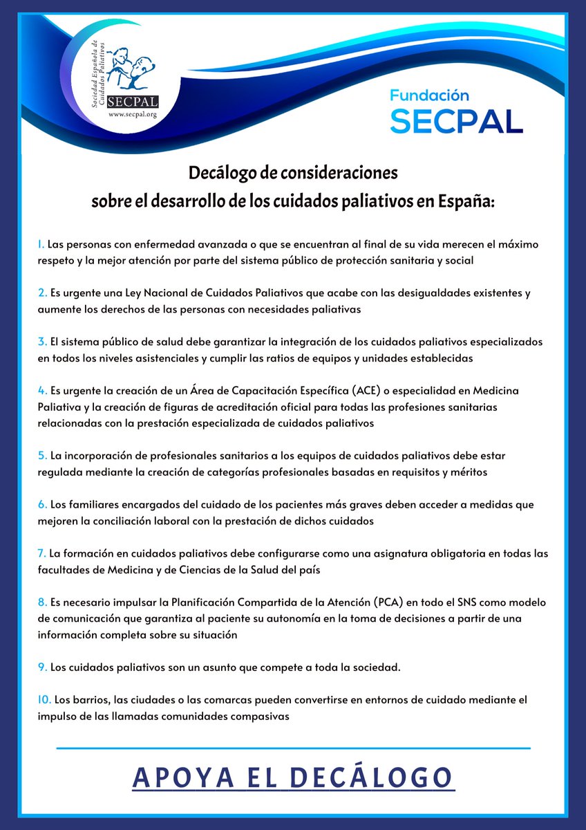 secpal_'s tweet photo. 📢 Ante las próximas #elecciones, #SECPAL lanza un decálogo para instar a los partidos políticos a que manifiesten su compromiso firme con el desarrollo de una ley nacional que garantice el acceso equitativo y homogéneo a los #cuidadospaliativos -🧵1/2

👉 https://t.co/05ENpHkovK https://t.co/VvMKzQniuf