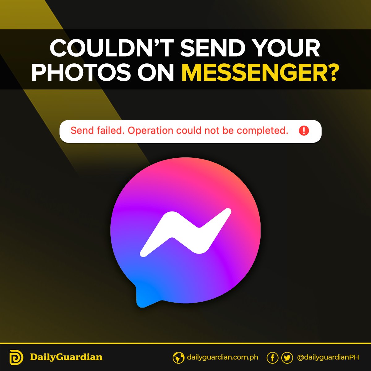 dailyguardianph's tweet image. COULDN’T SEND YOUR PHOTOS ON MESSENGER?

Netizens on Friday aired their frustration after finding out that photos and videos cannot be sent on the Messenger app. 

Are you experiencing the same issue too? Let us know.

#Messenger