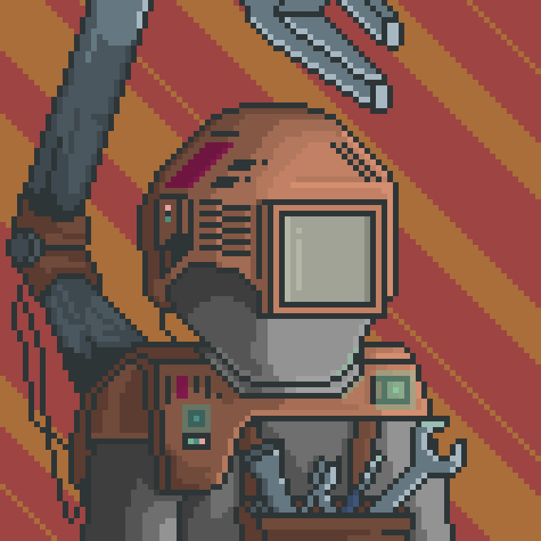 "The Mechanic"
A square mask, a sign that a person is engaged in important work for the common good of the village. This one helps with repairing gears and using them.
#pixelart #tH113