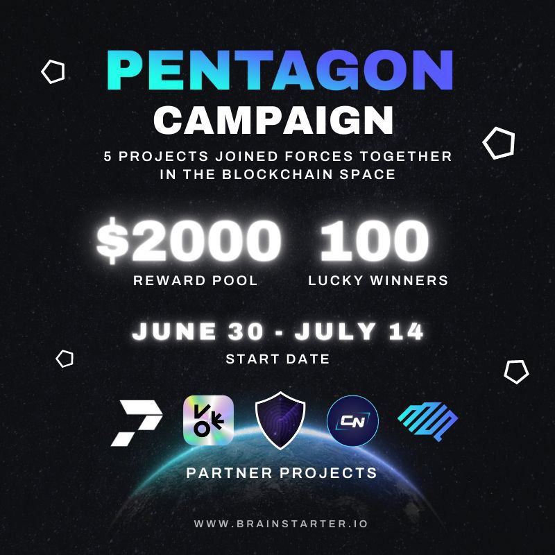 🎉 PENTAGON CAMPAIGN 🎉

We collaborate with 5 projects in the blockchain space and have joined forces together to giveaway a reward pool worth $2000. A hundred lucky winners will be drawn after 2 weeks of running the campaign.

📌 Click the link to join: sweepwidget.com/c/71389-1i09es…