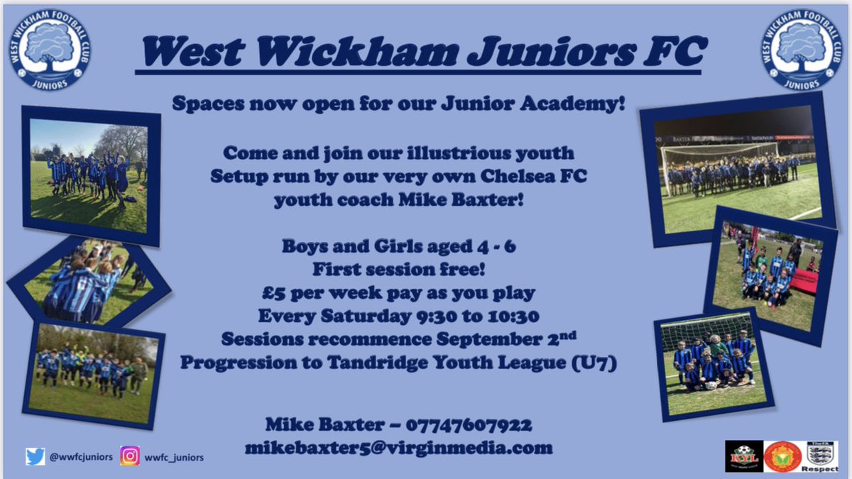 wwfcjuniors's tweet photo. The clubs junior section are really looking forward to next season and the new crop of youngsters coming though the clubs junior academy. Spaces are still available, please get in touch and help spread the word! 💙
#westwickham https://t.co/t60iq9zLyt