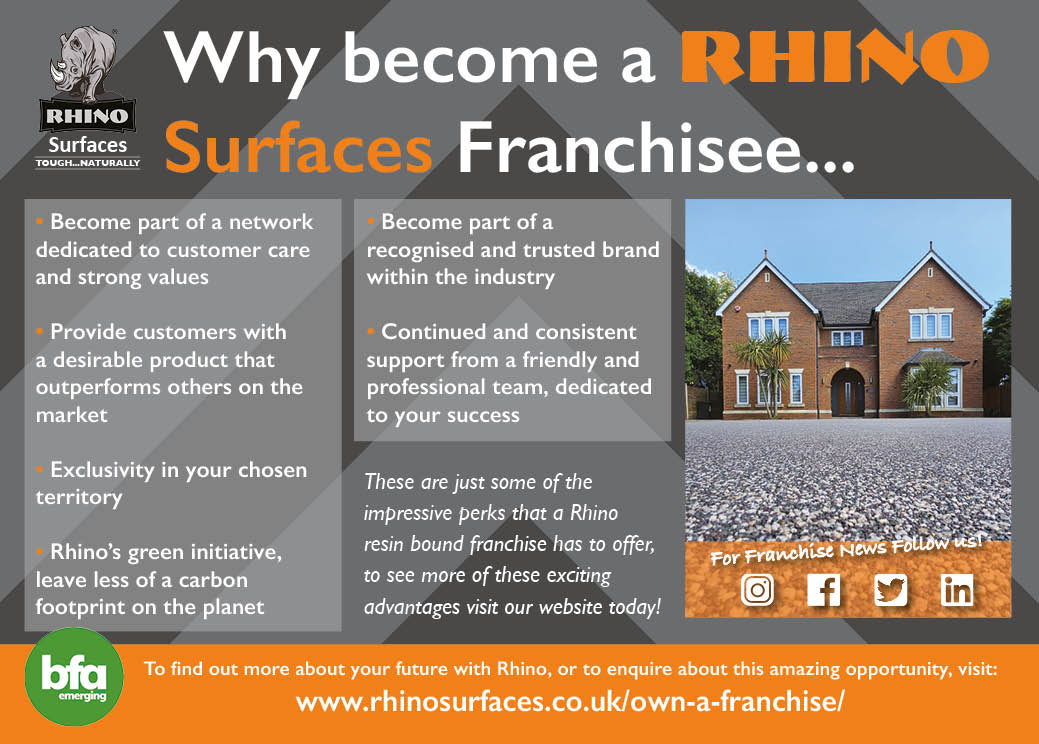 Find out more about these incredible benefits and more, visit our website: 
rhinosurfaces.com/own-a-franchis…

Contact us for more information
📞01933 276998
📧 rhinoinfo@btinternet.com

 #resinbound  #rhinosurfaces #trowel #newcareer #UKFranchising #StrongerTogether #bfa #civvystreet