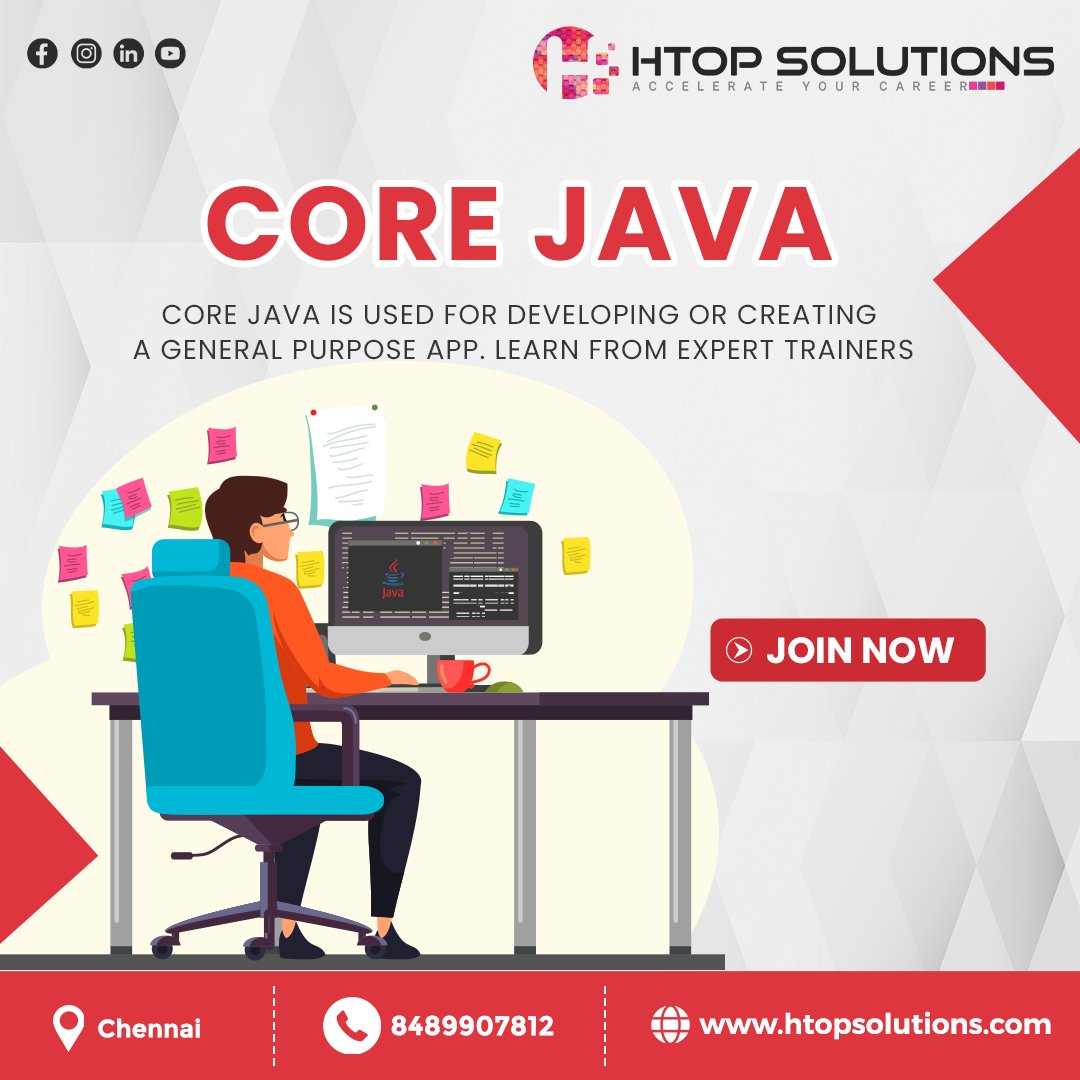 htop_online's tweet image. The Core Java course is designed to provide a comprehensive understanding of the Java programming language and its core concepts

Call us at 8489907812 with any queries Or send the mail to info@htopsolutions.com

#javatraininginChennai #Javafullstacktraininginchennai #webdesign