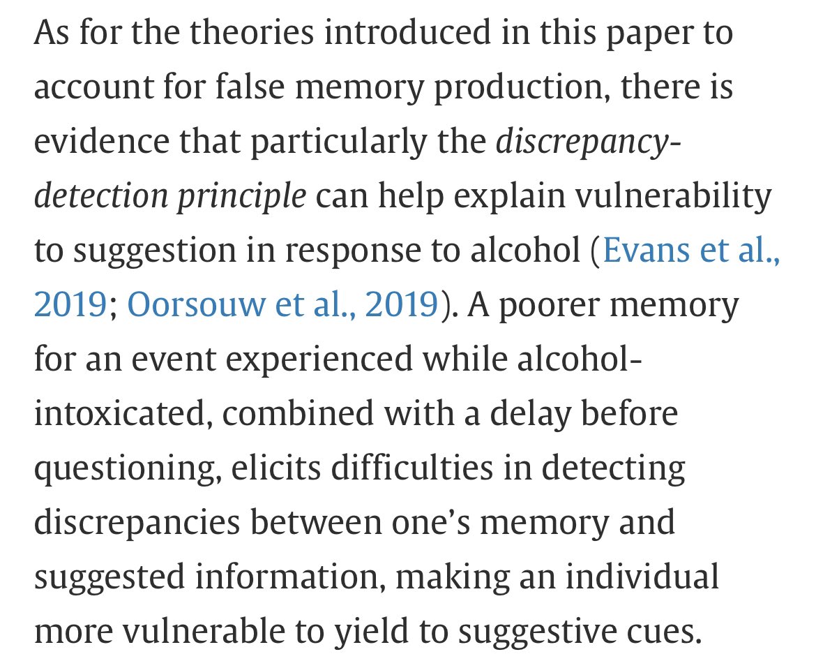 How does being drunk impact memory?
It's often not as bad we think, actually

"Most lab studies indicate no increased risk of false reporting when intoxicated and tested immediately"

It is usually better to get a statement right away rather than waiting for a witness to sober up