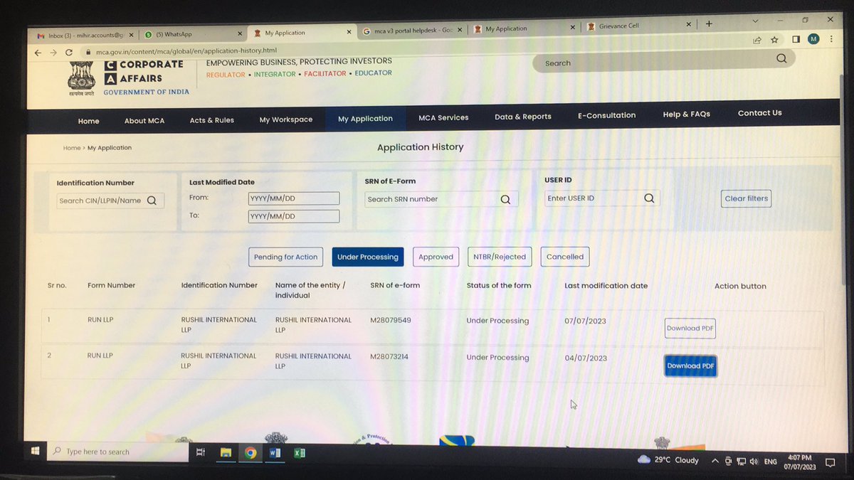 CAMIHIR9's tweet photo. @HelpdeskMCA21V3 sir we have made payment for reservation of new LLP vide SRN - M28073214 on 4th July. Yet there is no confirmation thereof. Please help https://t.co/DMX5Epa9Bz