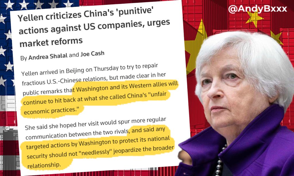 AndyBxxx's tweet photo. Is #Yellen nuts? 

Basically she’s saying the US should be able to do what it wants (sanctions, sabotage etc) but China can’t retaliate in any way.

Piss off, lady. https://t.co/it43GJR4MU
