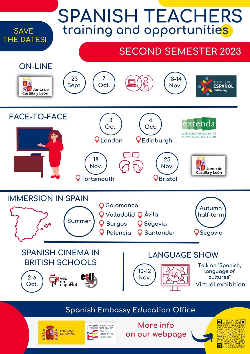 📢SPANISH TEACHERS IN 🇬🇧: have a look at our training activities and opportunities for the second semester 2⃣0⃣2⃣3⃣ and SAVE THE DATE!!!!!