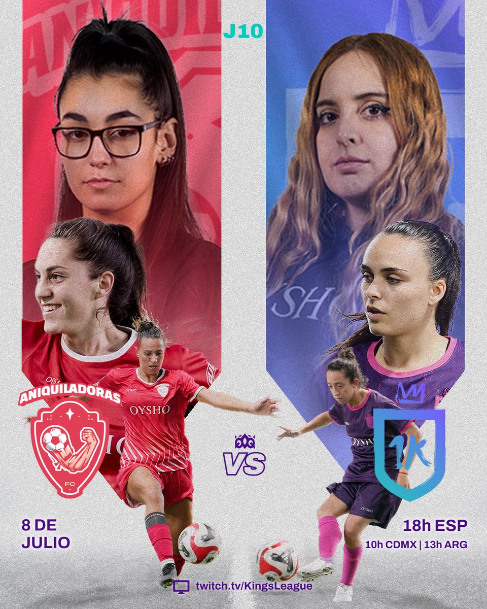 QueensLeague's tweet photo. . @AniquiladorasFC 🆚 @1kfutbolclub

🗓 Sábado 8 de julio a las 18h.

📺 https://t.co/QkvV90b3fx 

#QueensLeague #Oysho https://t.co/3rxNsPk2HS