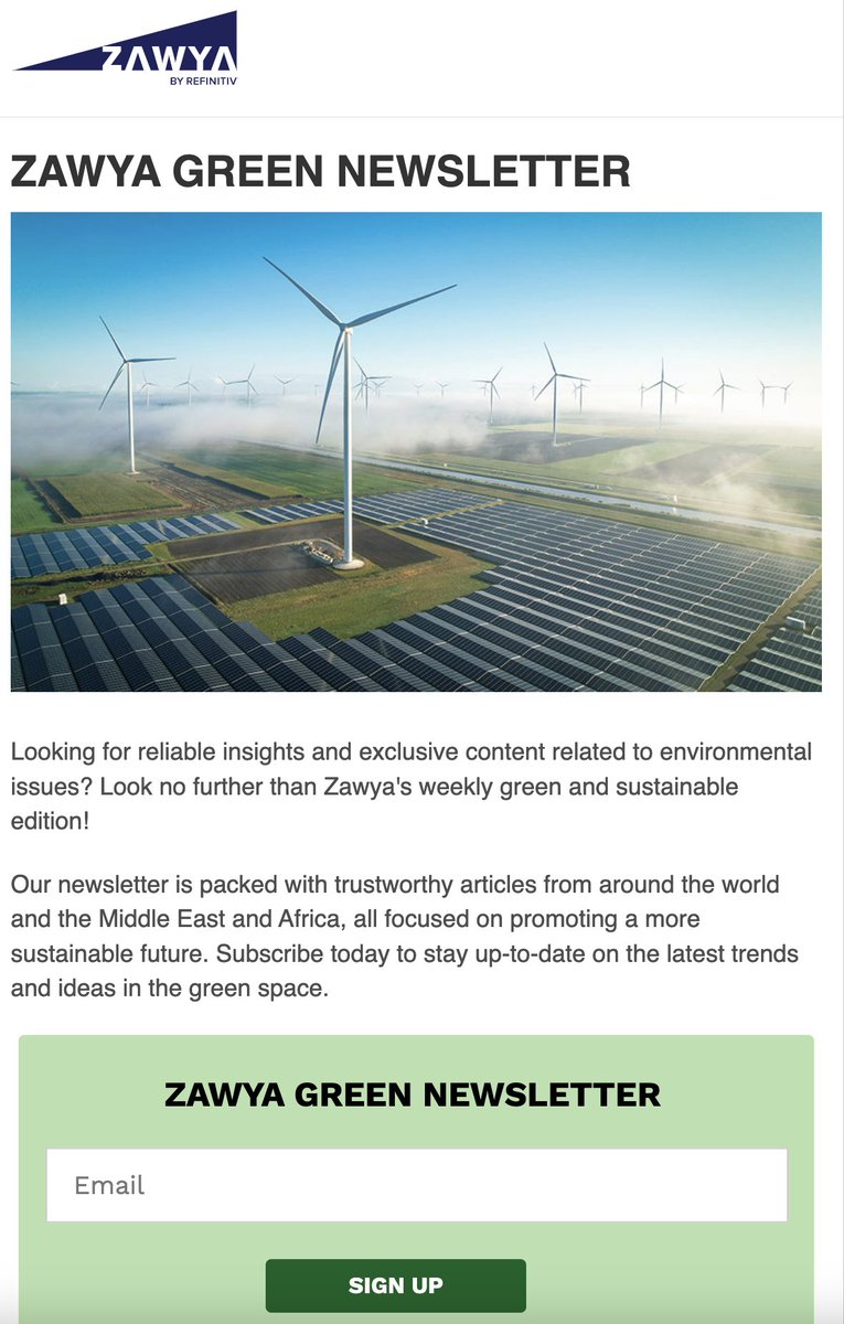 Zawya's tweet photo. Looking for reliable insights and exclusive content related to environmental issues? Look no further than Zawya's weekly green and sustainable edition! https://t.co/rgQ5OnHNgu
#Zawya https://t.co/RXUv464gqH
