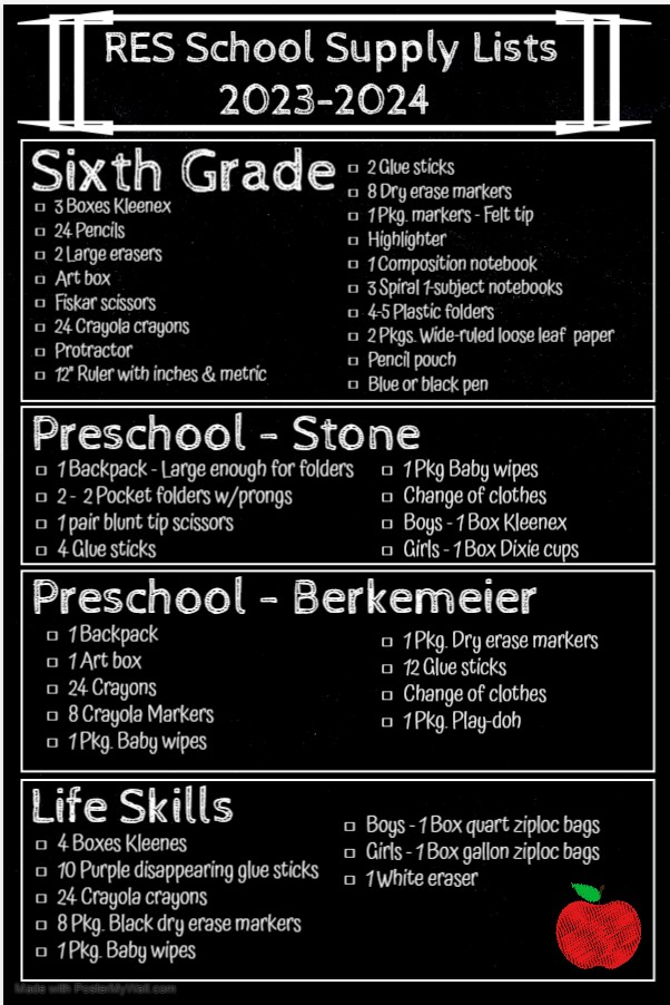 RES_LIONS's tweet photo. RES School Supply Lists for the 23-24 school year! https://t.co/GiRLgyBdSG