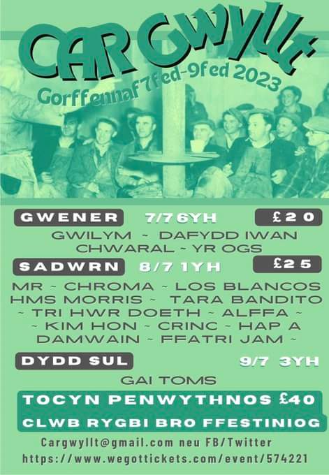 Ar rhwng 5:55 a 6:40 yn @gwyllt2019! Cracar o line up, iddi cont!