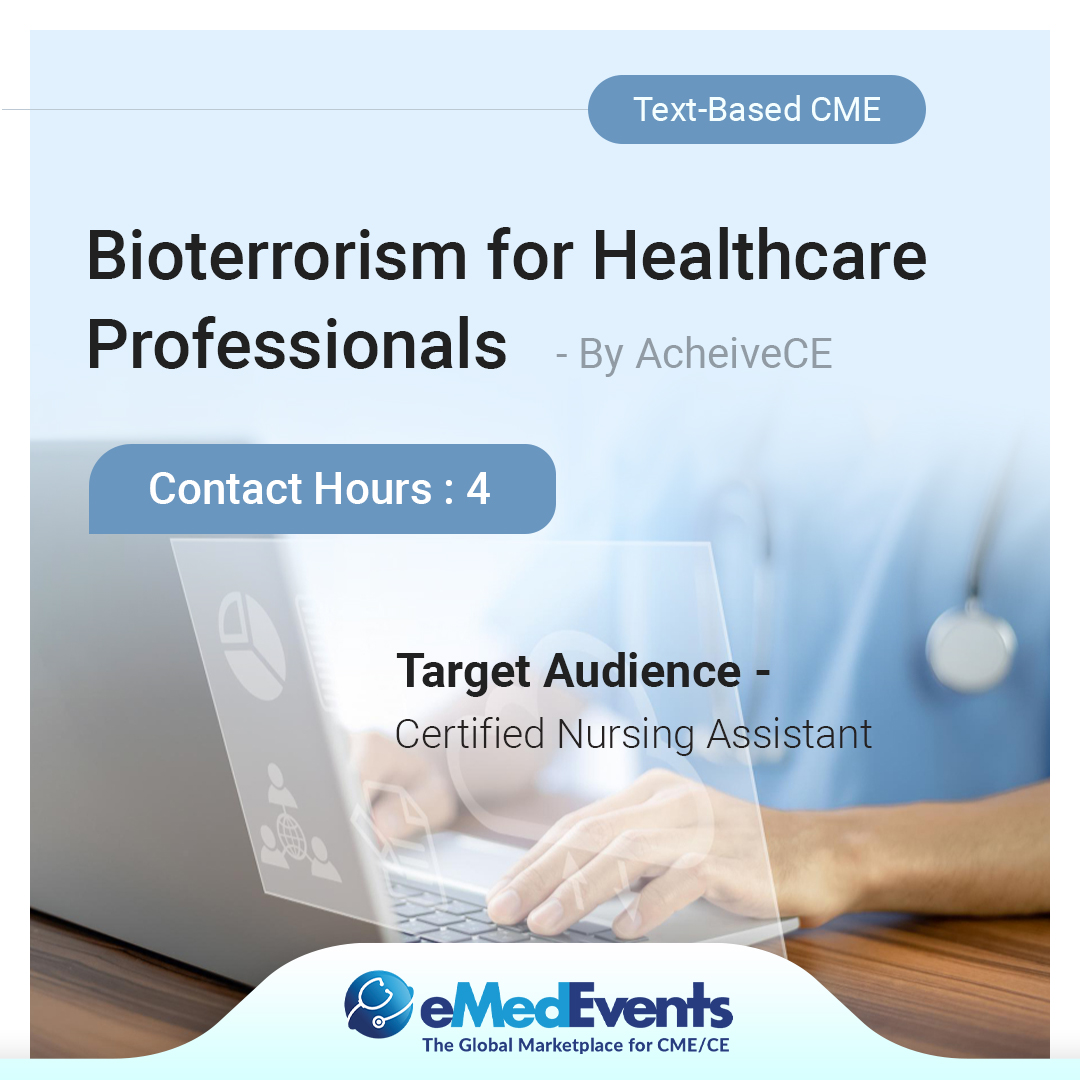 eMedEvents's tweet image. Regarding the potential of a bioterrorism attack, preparedness is key. With this online CME course, healthcare professionals will better understand #bioterrorism.
Register now: bit.ly/3z4t9k2
#AchieveCE #RN #APRN #CNA #LPN #dentistry #eMedEvents