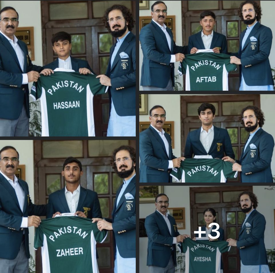 SahibzadaSulta1's tweet photo. Presenting the green shirts to young talent. Hope they hoist the flag high 🇵🇰 InshaAllah https://t.co/CUAOqPD0C7