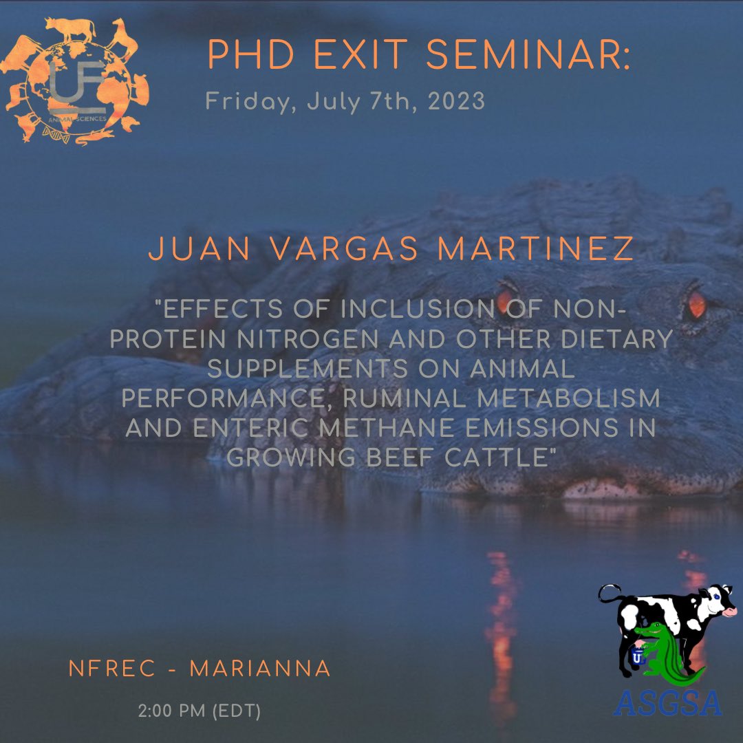 ASGSA_UF's tweet photo. Closing the week with this one,
#ASGSA wants to extend the invitation for today’s exit seminar. We wish the best for the presenter.
#GoGators
#UF
#ANS https://t.co/32SvCZO3KO