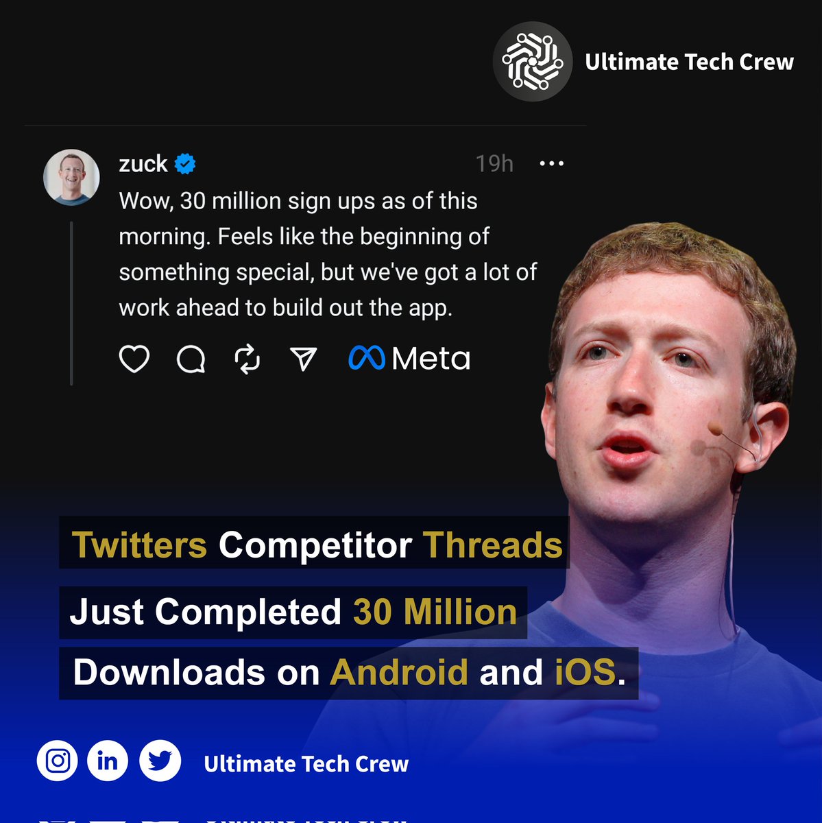 utc_connect's tweet image. 🎉 A massive shoutout to Twitter competitor, Threads, for accomplishing a groundbreaking feat of amassing over 30 million signups within a remarkable span of just 2 days! 🚀 Hats off to Threads! 👏 #TechGiant #Threads #ultimatetechcrew #utc
