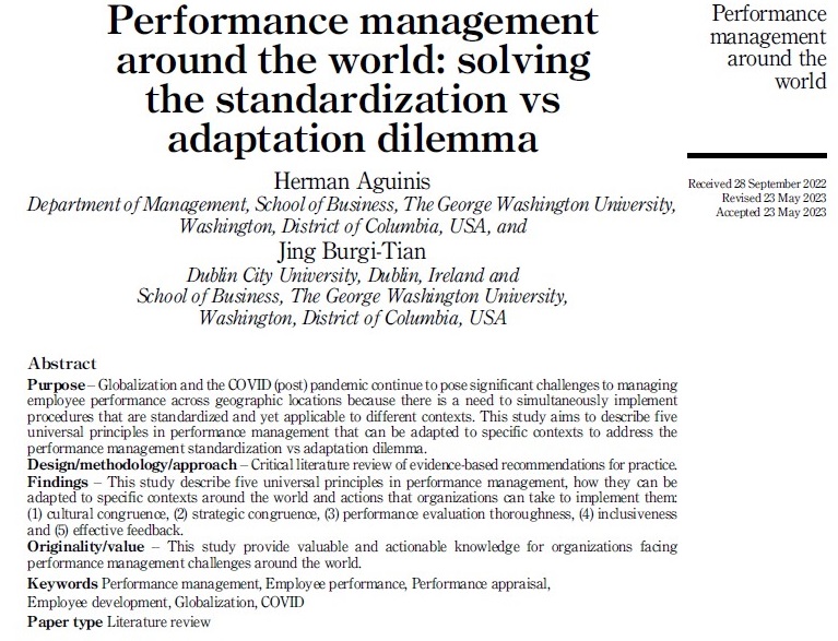 HermanAguinis's tweet photo. How to manage employees working #inperson and others #remotely:
1) #cultural #congruence (2) #strategic #congruence (3) #performance #evaluation #thoroughness (4) #inclusiveness and (5) #effective #feedback
https://t.co/Hbx1RbDHcC
#talentmanagement
@gwbusiness @GWSBalumni https://t.co/Hjct1WYlP0