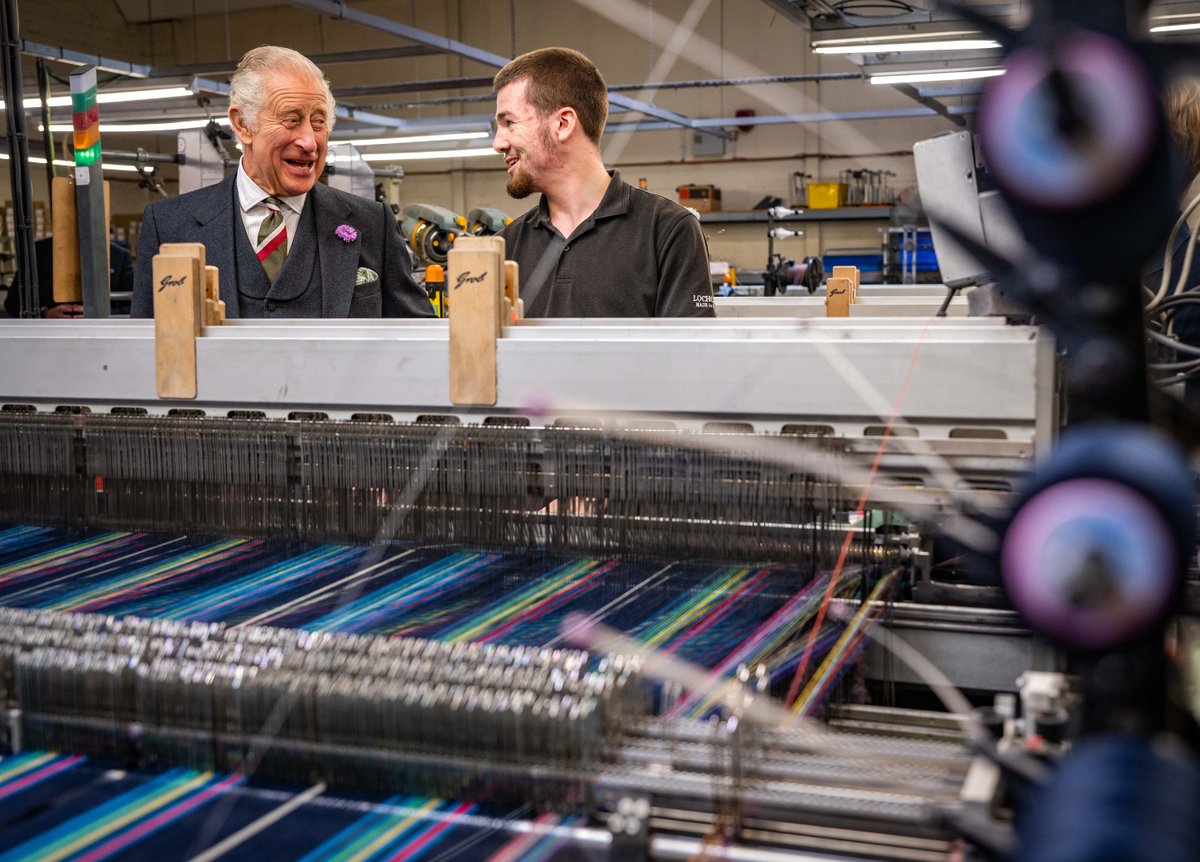 hautesavoie2027's tweet photo. King (of the Mountains) Charles III 👑

King Charles III and Queen Camilla went behind the scenes at @lochcarronscot and caught a peek of our Champs Tartan in production - before giving it the Royal seal of approval! ✅

#GlasgowScotland2023 | @RoyalFamily | #PowerOfTheBike https://t.co/7rTnwFwxJt