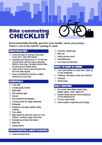 Thinking of cycling to work? Here's a quick checklist of everything you should know and bring with you!