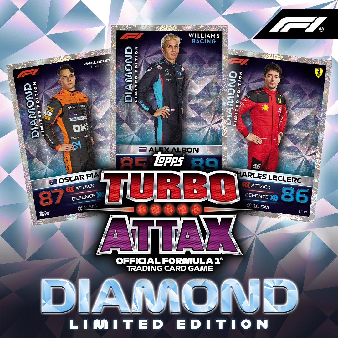 Topps_UK's tweet photo. 💎 🏁 F1® Turbo Attax 2️⃣0️⃣2️⃣3️⃣ Diamond Limited Edition cards! 🏁 💎

Find these exclusive Diamond Limited Editions now:

🔗 https://t.co/R4fWG0dqfv

#Topps #TurboAttax #F1 #GrandPrix #Formula1 #AlexAlbon #Leclerc #Piastri https://t.co/piLijSuGKk