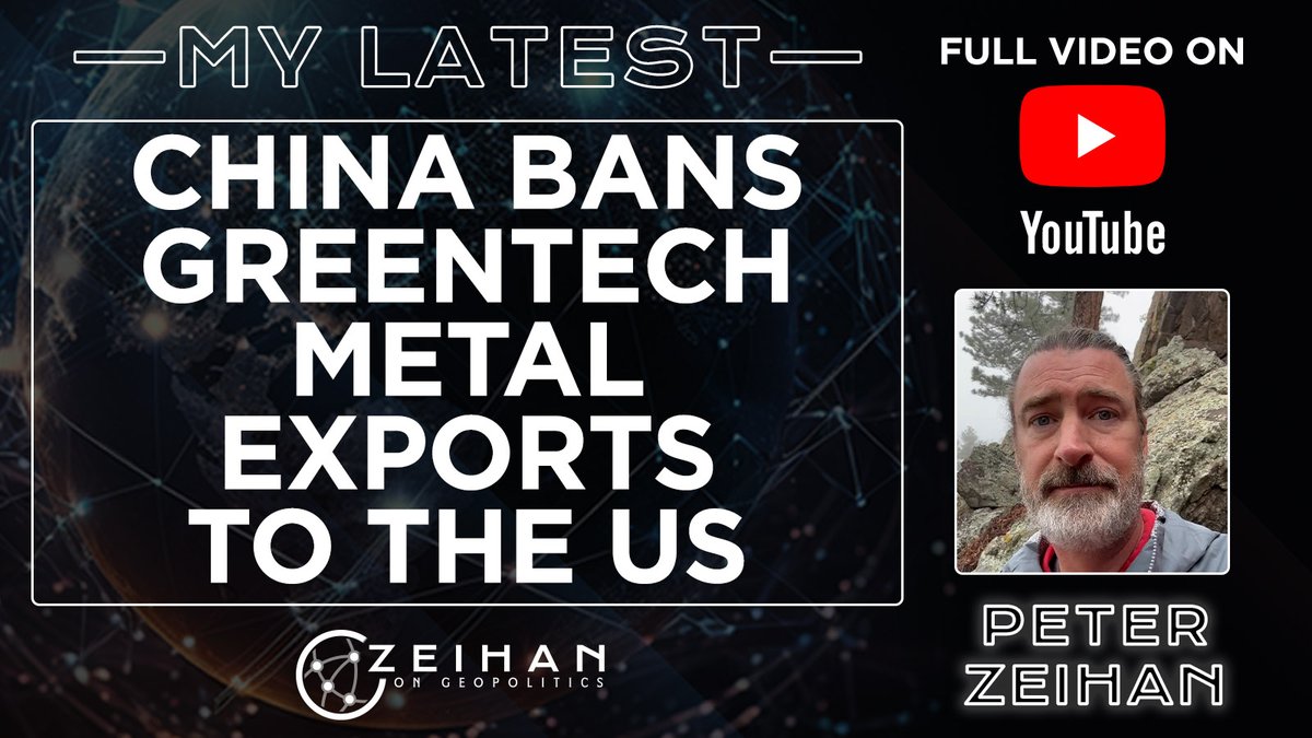 We're continuing our conversation on China's inability to govern itself, and this is the cherry on top of it all...China restricting the export of metals used in greentech and semiconductor tech to the United States.

Full Video and Newsletter: mailchi.mp/zeihan/china-b…