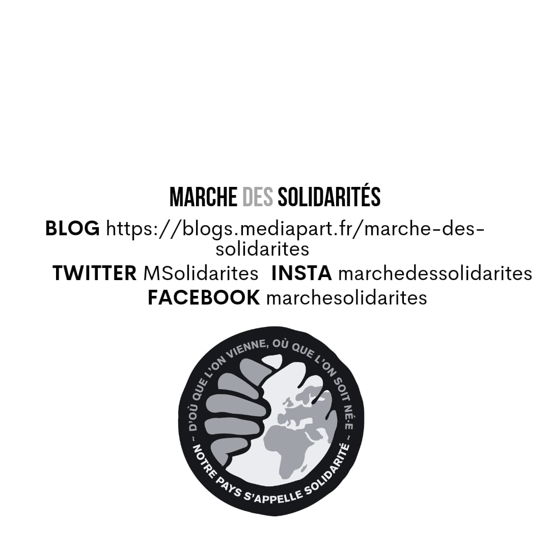 Sans justice, pas de paix. 
En mémoire de Nahel, en solidarité avec ses proches, contre le racisme et les violences policières, la Marche des Solidarités appelle à participer aux initiatives des 8 et 15 juillet.